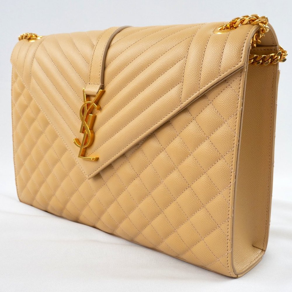 YSL Monogram V-Flap Large Tri-Quilt Envelope Chain Shoulder Bag
